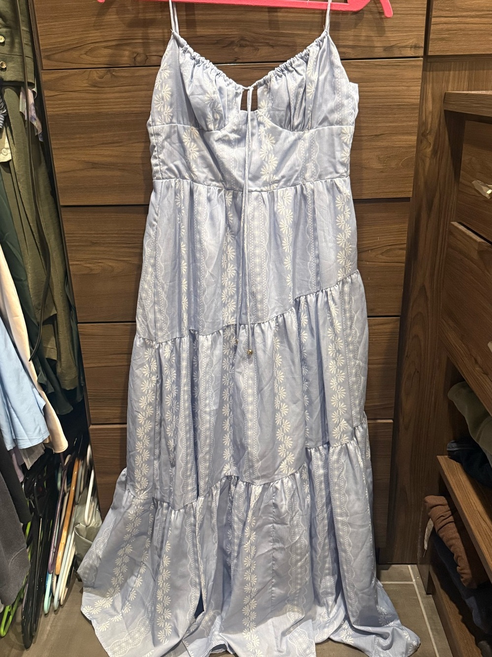 Sky Blue Floral Tiered Maxi Dress with Spaghetti Straps